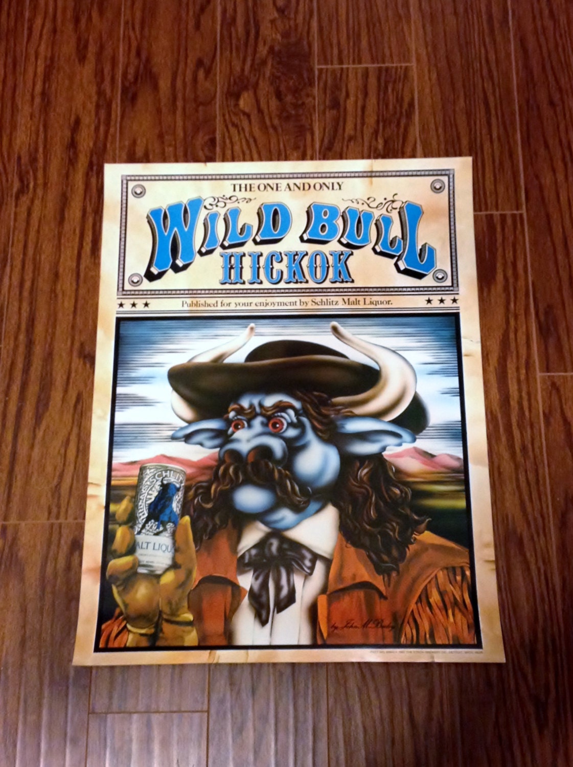 1983 Schlitz Malt Liquor Wild Bull Hickok Poster Etsy
