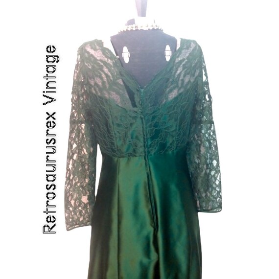 1980's Emerald Green Lace Maxi Evening Gown by Al… - image 5