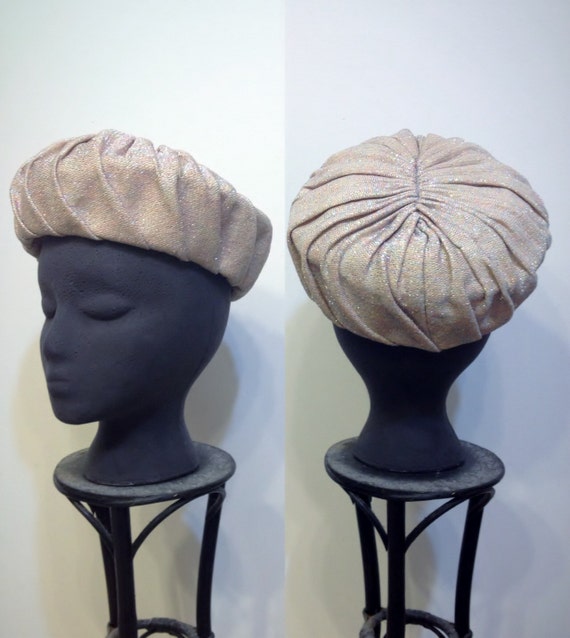 1950's Pink & Blue Sparkle Turban Style Hat, Vinta