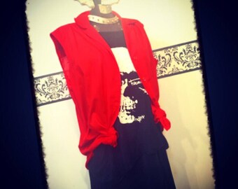 1960&#39;s Cherry Red Rockabilly Blouse, Size Large / XL, 1X Vintage Pin Up Red Women&#39;s Shirt, 1950&#39;s Red Grunge Button Up Blouse, 60s Punk Shir