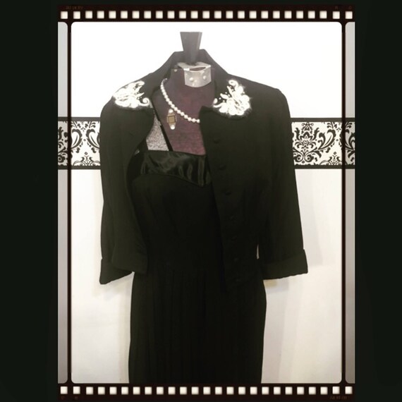 1940's Irene Karol Little Black Dress with Cardiga