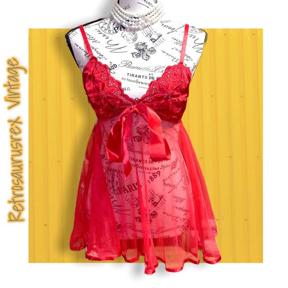 Vintage Two Piece Red Hot Candy Negligee & Peigno… - image 8