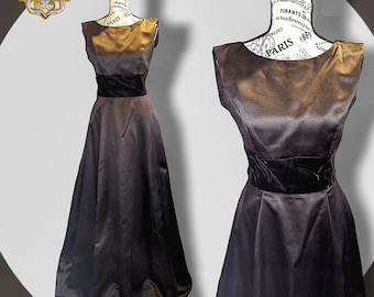 Vintage 90s Old Hollywood Chocolate Brown Satin & Velvet Maxi Dress,12