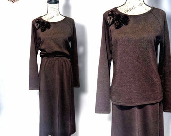 Vintage 90s Long Sleeve Two Piece Sweater Dress Skirt, Small