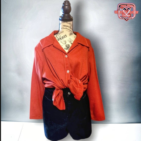 Vintage 1960's Funky Mod Red Polyester Collared S… - image 2