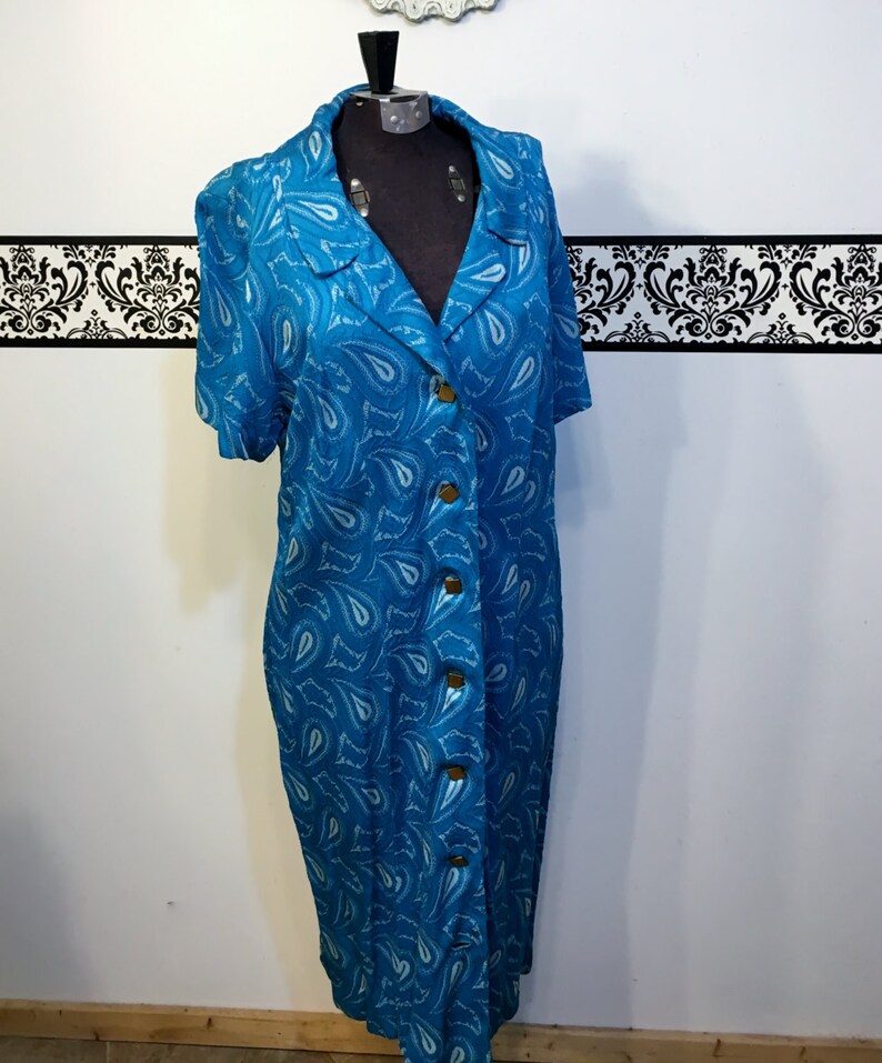 Vintage 1960/'s Paisley Grunge Dress Size 16 18 XL Plus Size 60/'s Mod Dress 1960/'s Electric Blue Paisley Hipster Dress by Mary Roberts