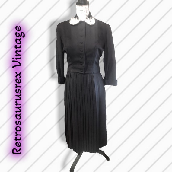 Vintage 1940’s Pinup Wool Pleated Dress & Angora … - image 5