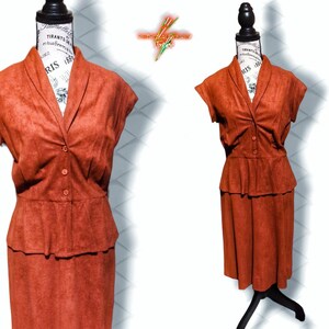 Vintage 70s Retro Faux Suede Pinup Pencil Skirt Dress, Medium