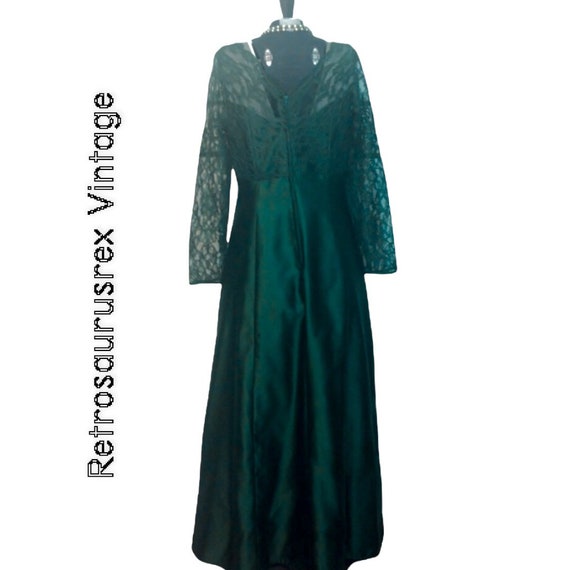 1980's Emerald Green Lace Maxi Evening Gown by Al… - image 6
