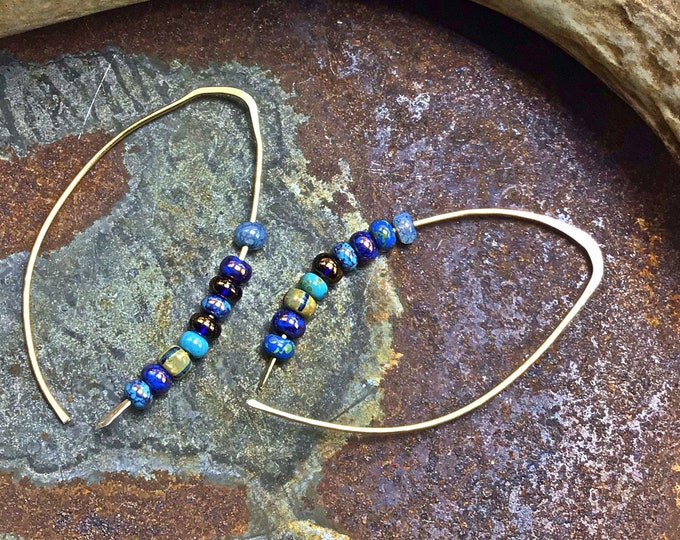 Dropping waterfall simplistic bronze and beaded in spring and summer tone earrings by Weathered Soul