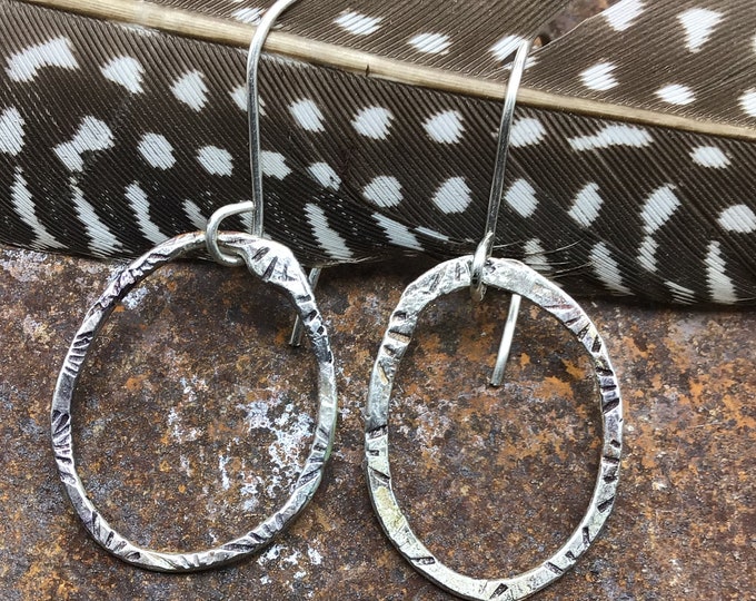 Rustic oval hoop earrings Sterling ear wires boho, high fashion,rustic,cowgirl,urban,classic,gemstone