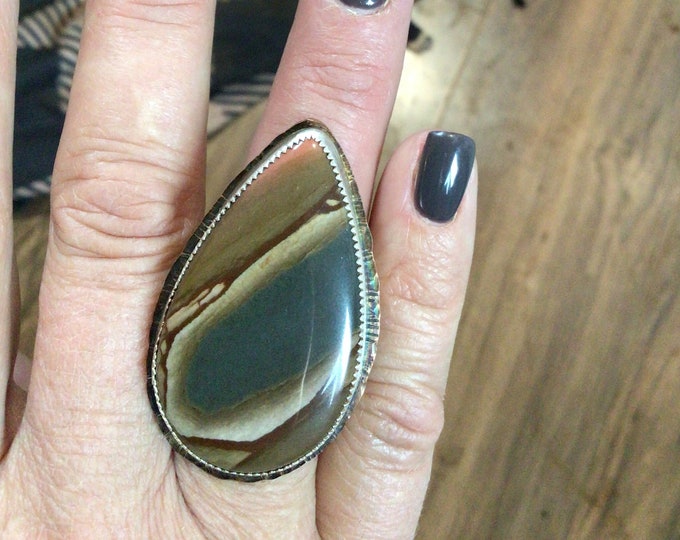 Fall is in the air stunning picture jasper statement ring in copper and sterling, stunningly gorgeous