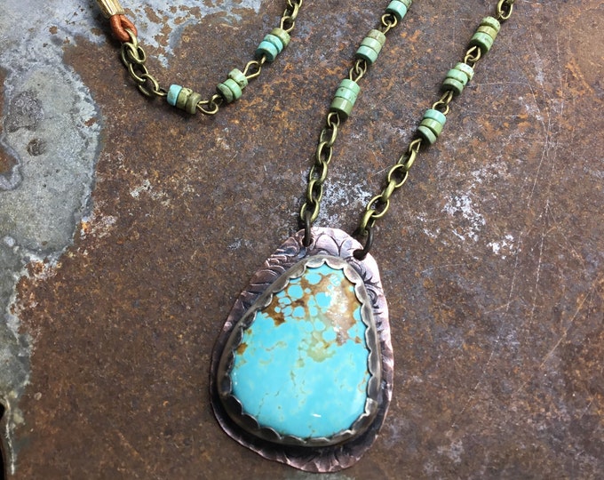 Made to Order all blue moon turquoise will vary in matrix and color tones statement necklace by Weathered Soul,leather arrow closure