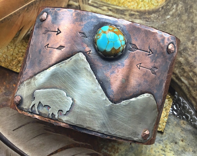 Where the buffalo roam cuff Made to order by Weathered Soul jewelry, leather,sterling,copper, bronze snap closure,artisan craftsmanship