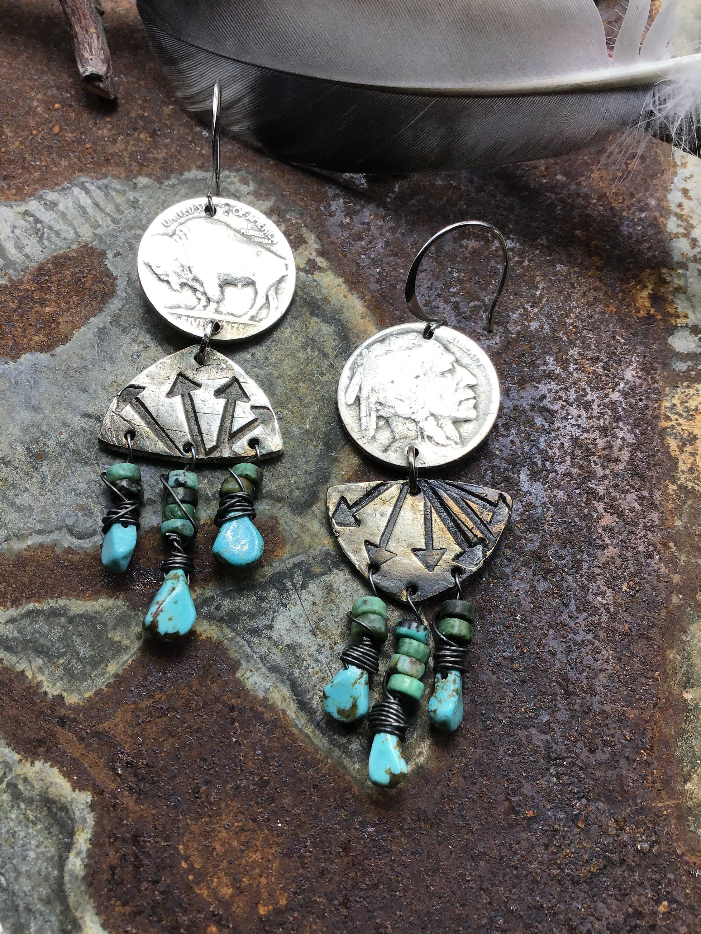 American spirit earrings by Weathered Soul,buffalo nickels mixed with ...