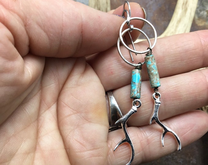 Fun mighty huntress light as a feather silver and turquoise imperial jasper stone, every day go to earrings,won’t even know they are there