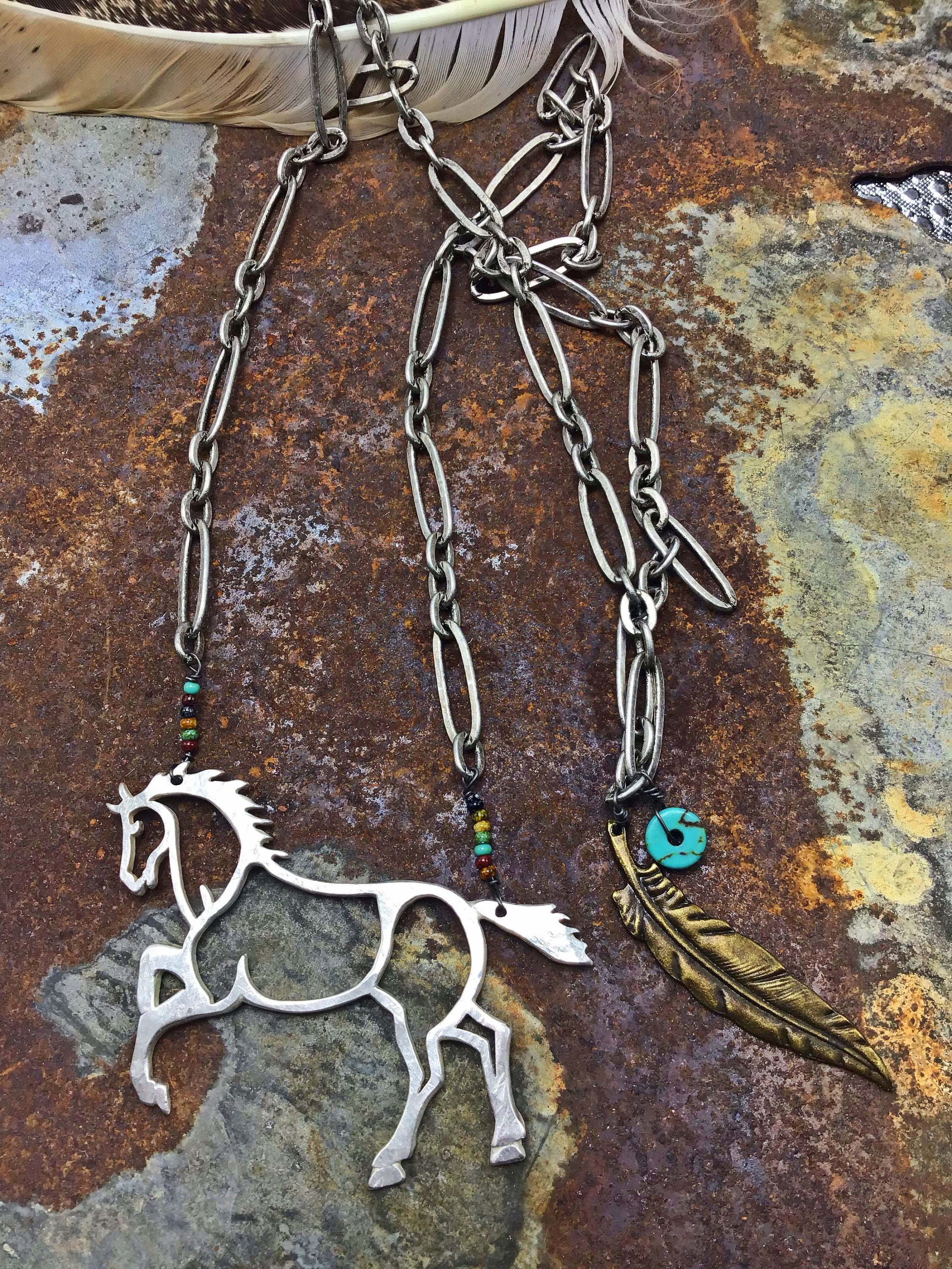 Desert prancing large pony necklace by Weathered Soul jewelry