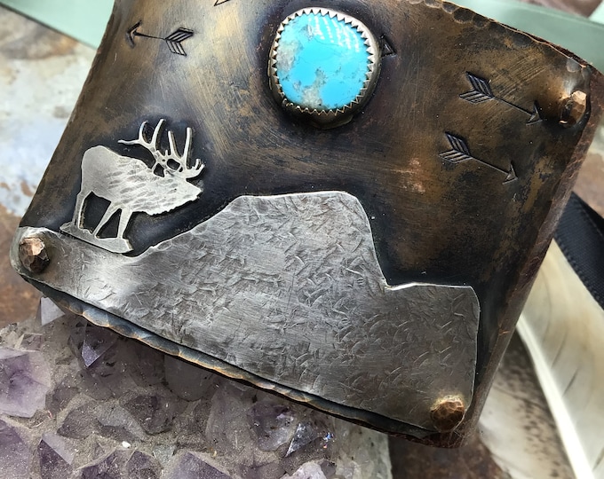 Wandering Elk artisan distressed leather cuff bracelet by Weathered soul jewelry