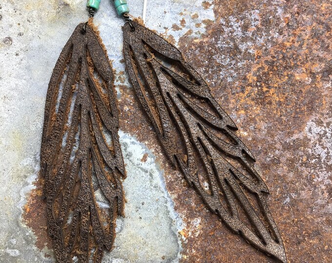 Light as a feather leather and turquoise earrings by Weathered soul, cowgirl chic,western fashion