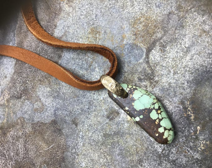 Simple but bold colorful turquoise raw rock pendant on soft leather,easy over the head styling by Weathered Soul-artisan jewelry