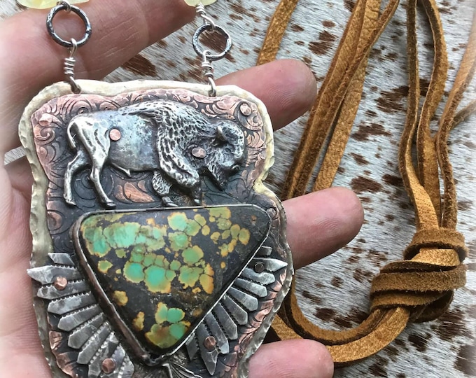 Featured listing image: Absolutely each one of a kind Made to Order HUGE statement Buffalo necklace ALL turquoise stones vary and variations will apply,handcrafted