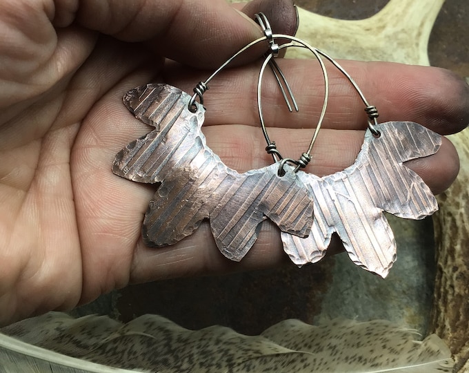 Beautiful aspen tree copper embossed earrings with sterling silver, nature lover, naturalist