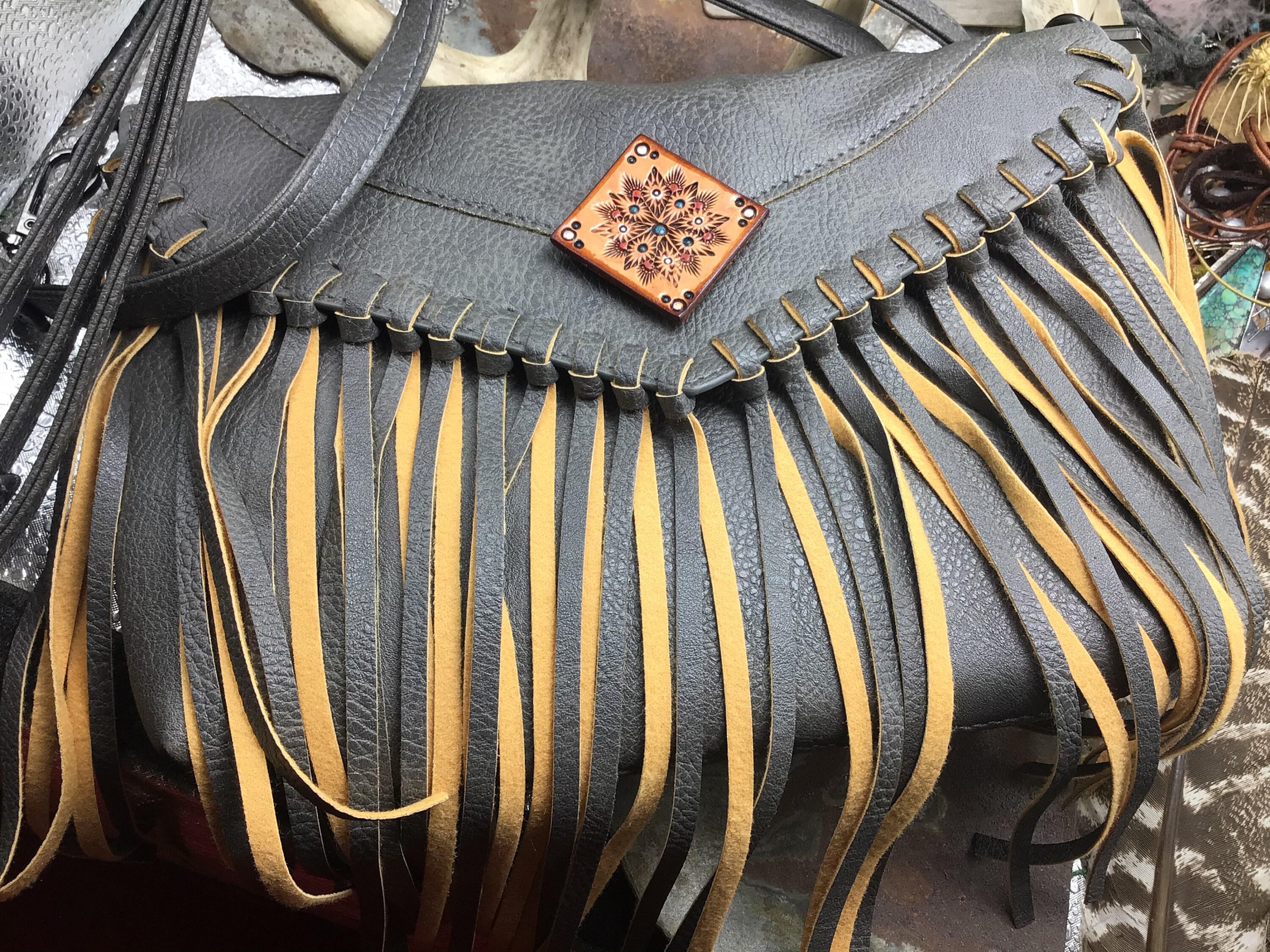 Fringed leather bag, boho handbag , handmade fringed purse