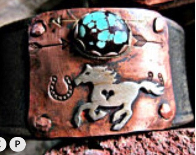 Made to order running pony cuff on vintage inspired leather