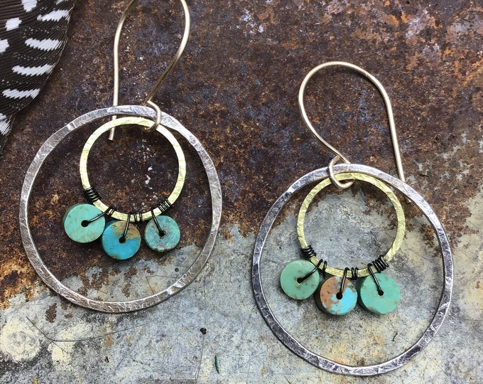 Double trouble earrings with turquoise and bronze earrings by Weathered Soul Jewelry,cowgirl,urban chic style, boho,Sundance style,artisan