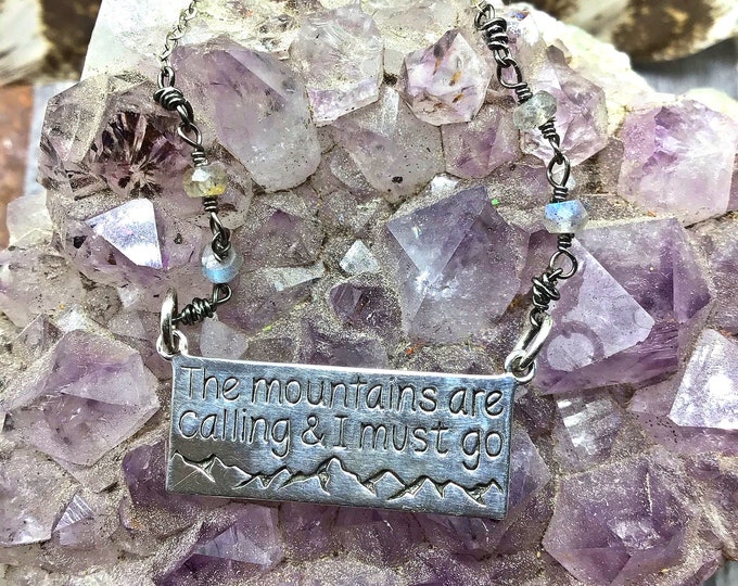 The mountains are calling and I must go dainty sterling and labradorite necklace by Weathered Soul, artisan outdoor jewelry,nature lover