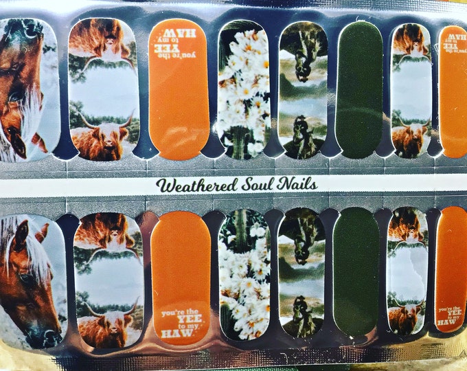 Weathered souls very own designed western real nail polish nail wraps, this design is a weathered soul exclusive