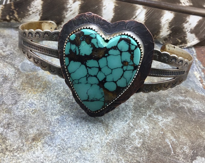 Wild one cuff with fun matrix colored turquoise on stamped sterling cuff style bracelet by Weathered Soul,cowgirl chic,artisan crafted