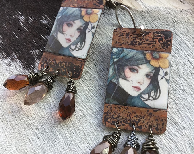 Seniorita Bonita earrings by Weathered Soul beautiful enamel earrings with crystal drops with stainless ear wires,mystic and unique
