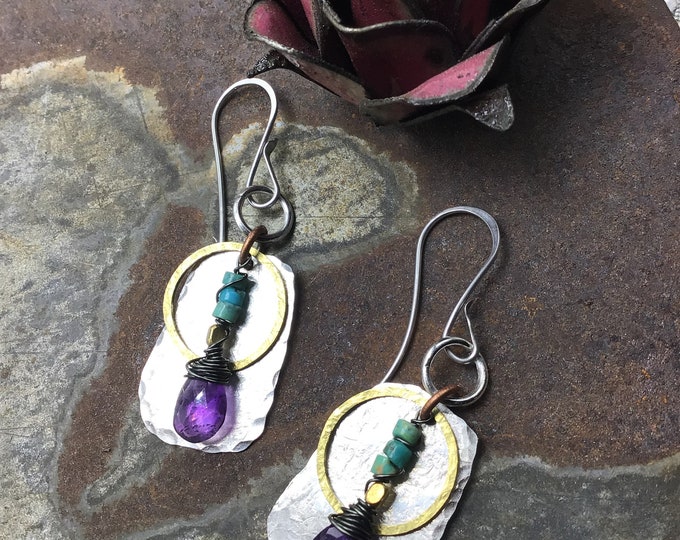 Sterling Amethyst and turquoise with a nice touch of mixed metals of bronze and copper thrown in, elegant Sundance style