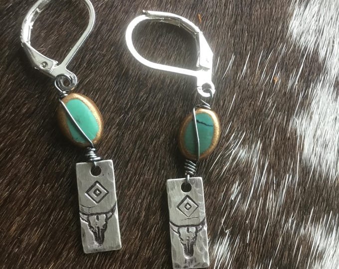 Itty bitty rustic sterling lever back western earrings by Weathered soul with a touch of turquoise, western style