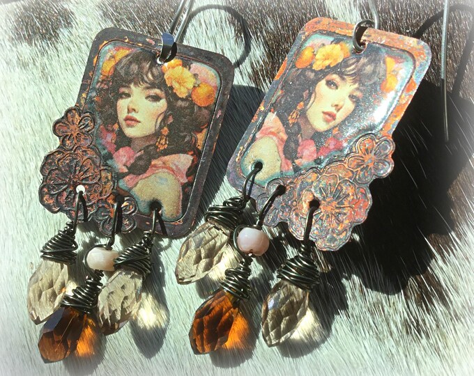Seniorita Bonita earrings by Weathered Soul beautiful enamel earrings with crystal drops with stainless ear wires,mystic and unique