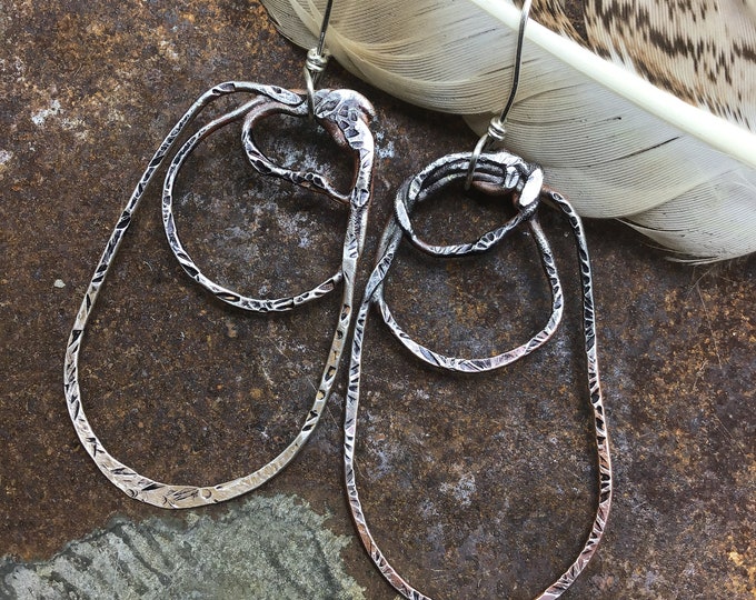 Gone array twisted  Wire sterling rustic large earrings by Weathered Soul, stamped design, urban chic