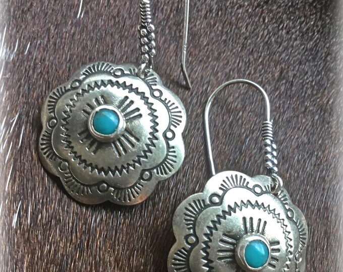 Vintage inspired upcycled nickel silver primitive style sand blasted looking pawn jewelry western style earrings by Weathered Soul