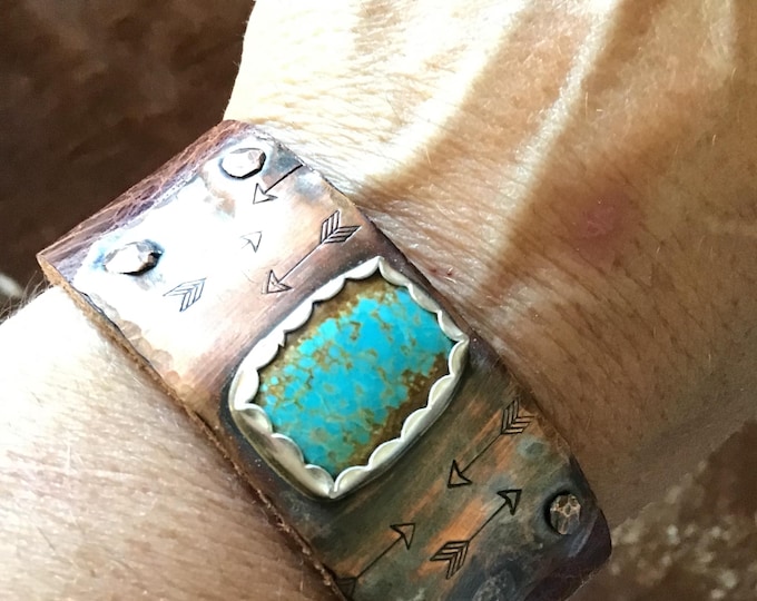 Featured listing image: Nevada blue number 8 mined American turquoise dainty cuff bracelet by Weathered Soul