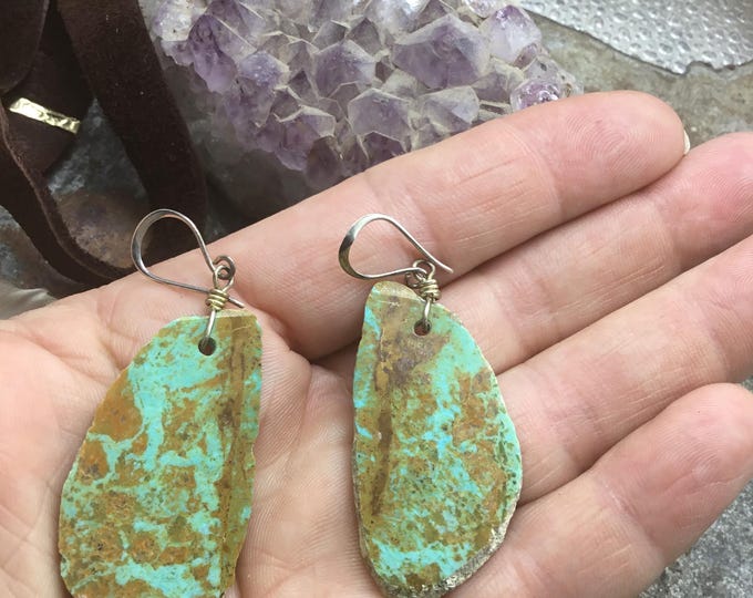 American Nevada number eight mine turquoise medium size slab genuine turquoise earrings by Weathered Soul