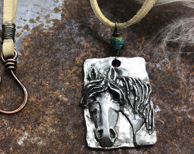 Here’s looking at ya pretty pony mug shot pendant sweet detail on palomino leather cord with a touch of turquoise