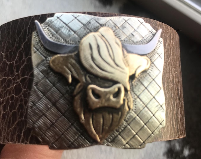 Absolutely addictive Highlander distressed wide leather cuff bracelet with vintage buffalo nickel snap closure by Weathered Soul jewelry