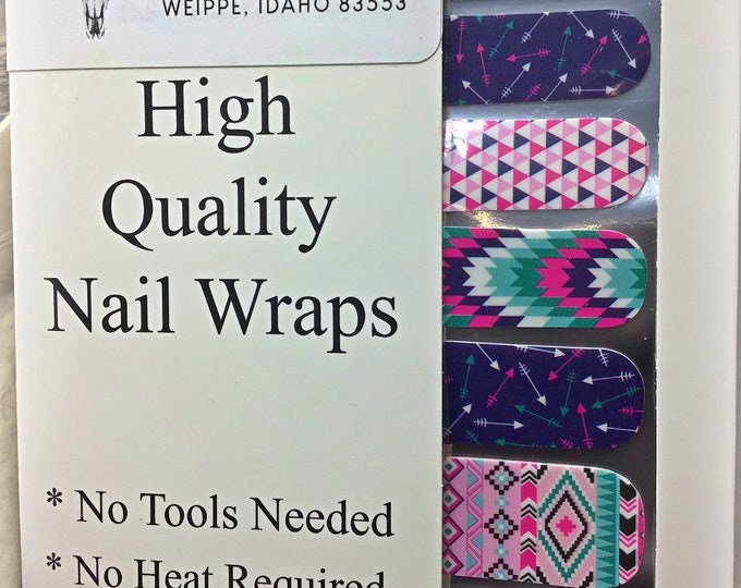 Fun wild bright pink multi colored western Aztec patterned nail wraps