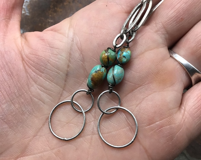 Long chain hoops with turquoise with sterling ear wires by Weathered Soul