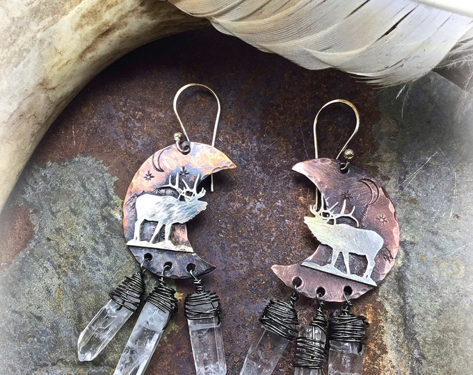 Elk in the moonlight earrings by Weathered Soul