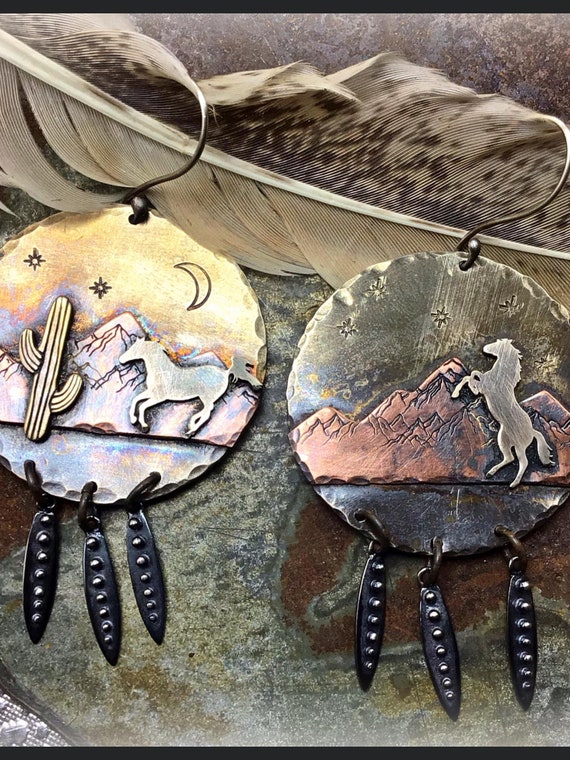 She ran calling Wildfire earrings by Weathered Soul desert pony, cowgirl fashion,western fashion