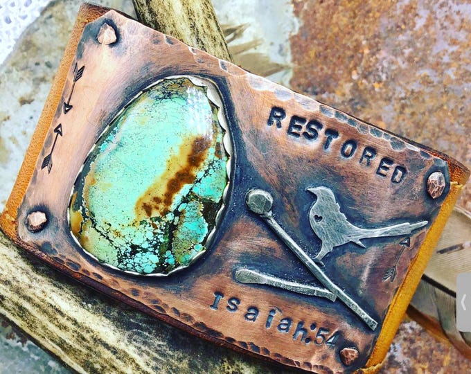 Restored cuff inspirational scripture cuff bracelet Made to Order, all stones and leather you pick out, please allow three to four weeks