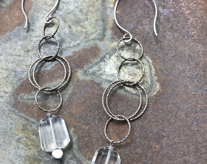 Rockstar glam multi hoop sterling notched hoops with crystal drop earring by Weathered Soul