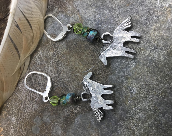 Rustic prancing pony, horse, horse lover, equestrian, horse woman, Weathered Soul jewelry, PMC, turquoise, artisan jewelry, horses