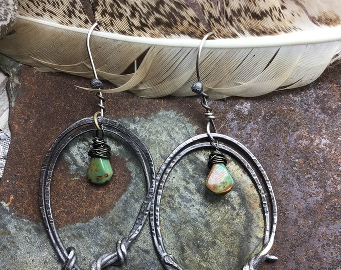 Caught in a whirlwind hoops by Weathered soul, artisan rustic oxidized hammered medium size